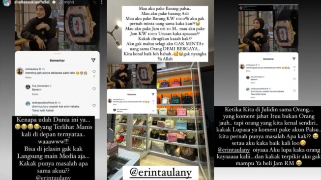 Instastory Shella Saukia menyindir balik Erin Taulany. (Instagram)