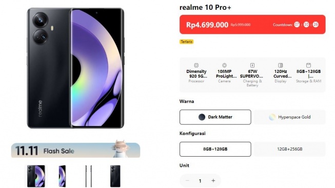 Update harga Realme 10 Pro Plus periode November 2023. (Realme)