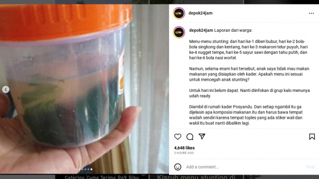 Geger Menu Cegah Stunting di Depok Cuma Nasi dan Kuah Sop, Anggaran sampai Rp 18 Ribu Per Porsi