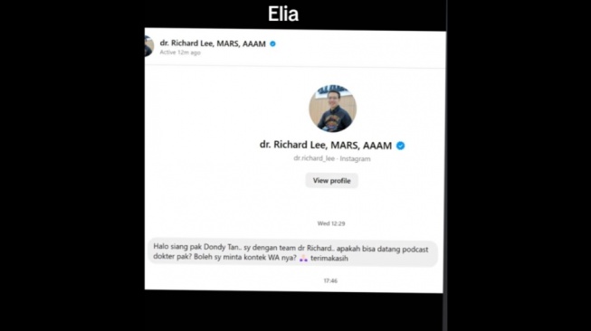 Tim dr Richard Lee kirim undangan podcast untuk Dondy Tan (TikTok @unseensoul7)