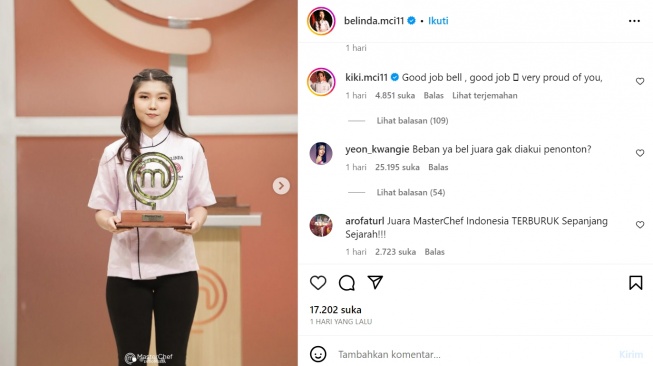 Belinda, pemenang MasterChef Indonesia tak gubris ucapan dari Kiki (Instagram/@belinda.mci11)