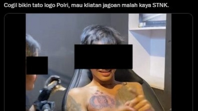 Viral Cowok Bikin Tato Logo Polri di Bagian Tubuh Ini. (Twitter).