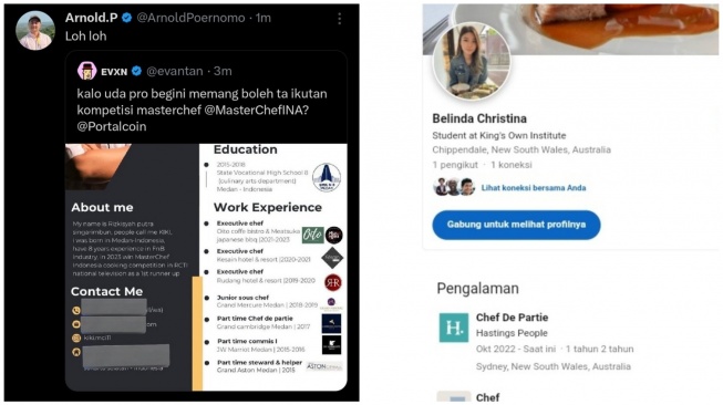 Tangkapan layar diduga CV Kiki dan LinkedIn Belinda MCI 11. (X)