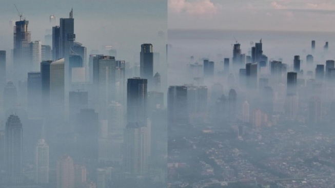 Foto polusi udara selimuti gedung pencakar langit Jakarta. (IG @pakindro)