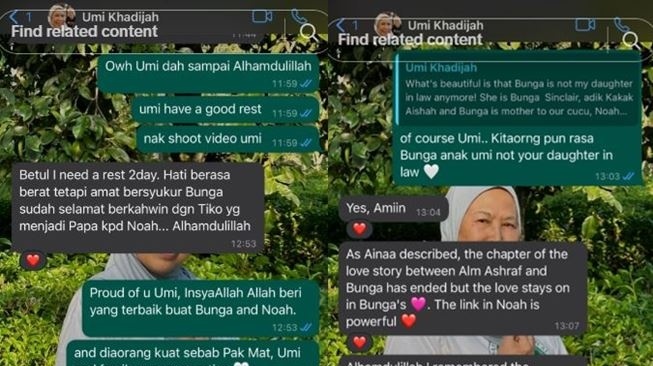 Chat ibu Ashraf Sinclair usai BCL menikah  lagi. (TikTok/tyha_fatyhah)