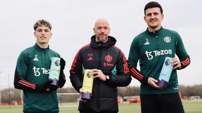 Alejandro Garnacho, Erik Ten Hag, dan Harry Maguire (Instagram/manchesterunited)