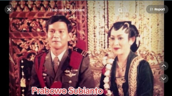 Vintage wedding photo of Prabowo Subianto and Titiek Soeharto.  (TikTok/ellenmua)