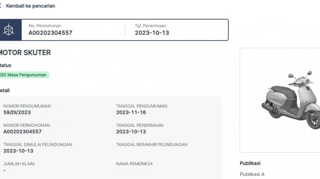 Gambar paten motor Honda sudah didaftarkan di Direktorat Jenderal Kekayaan Intelektual((pdki-indonesia.dgip.go.id)