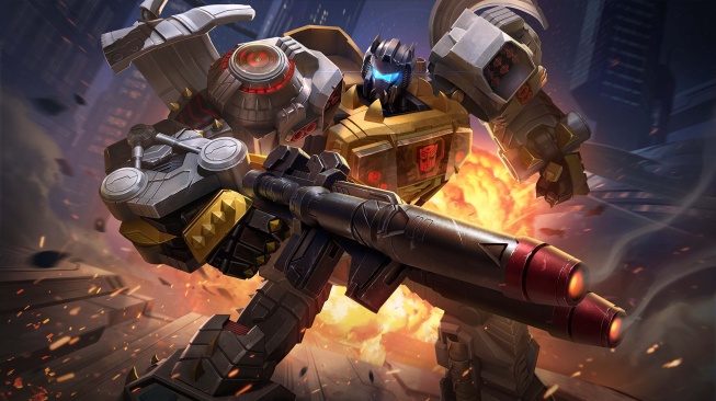 Roger dalam skin Grimlock di Mobile Legends. [Moonton]