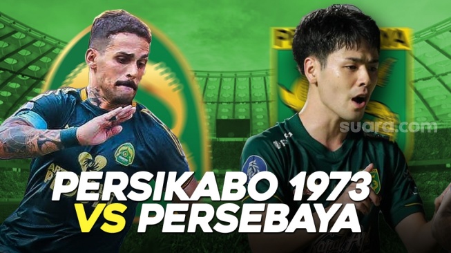 Kolase prediksi Persikabo 1973 vs Persebaya Surabaya di BRI Liga 1 2023/2024 di Stadion Patriot Candrabhaga, Bekasi, Minggu (17/12/2023). (Dok. Suara.com).