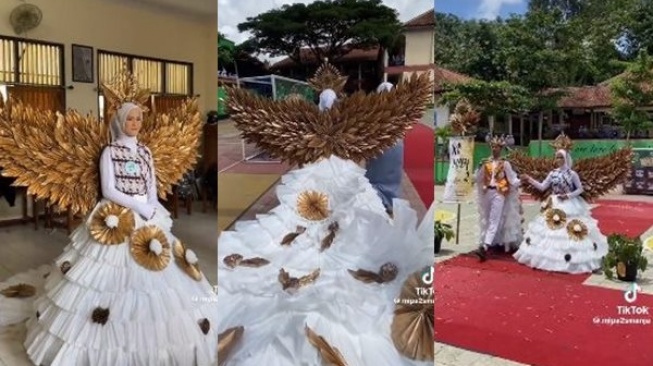 Viral Siswa SMA Rancang Dress dari Koran. (TikTok/@mipa2smanja)