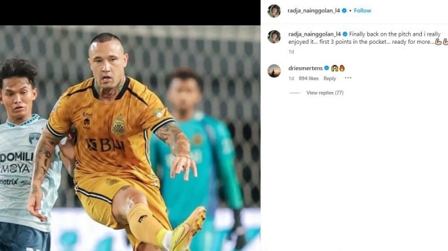 Dries Marten tanggapi unggahan Radja Nainggolan. (Instagram/@radja_nainggolan_l4)