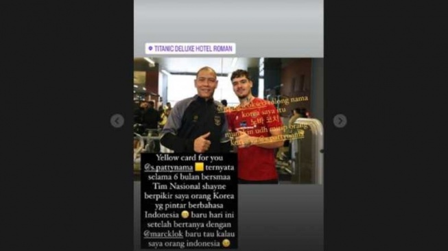 Unggahan Instagram Stories asisten pelatih Timnas Indonesia, Nova Arianto soal Shayne Pattynama. [Dok. Ig/@novaarianto30]