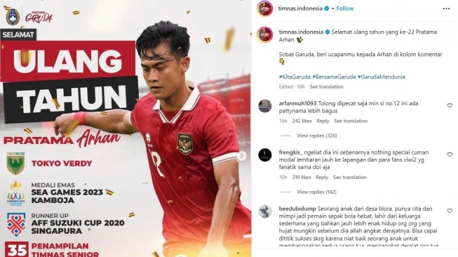 Pratama Arhan ramai mendapatkan hujatan. (Instagram/timnas.indonesia)