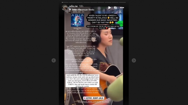 Mayang Lucyana Diduga Mencuri Lagu Milik Penyanyi Malaysia. (Instagram/ lambe__danu)