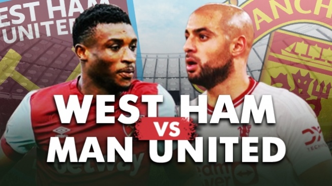 Ilustrasi West Ham United vs Manchester United di Liga Inggris 2023/2024. [Suara.com]