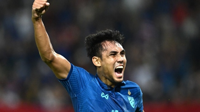 Striker Timnas Thailand, Teerasil Dangda. [Lillian SUWANRUMPHA / AFP]