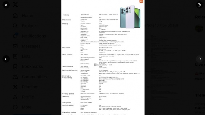 Bocoran spesifikasi lengkap Redmi Note 13 Pro 5G. [X/@Sudhanshu1414]