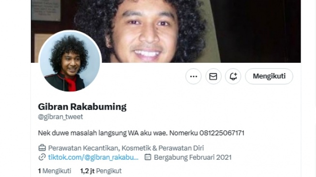 Gambar profil media sosial Gibran X atau Twitter diubah menjadi gambar Kereta Ganesha. 