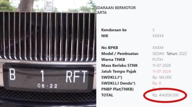 Pajak mobil mewah Raffi Ahmad. (TikTok @selebindo/Samsat Jakarta)