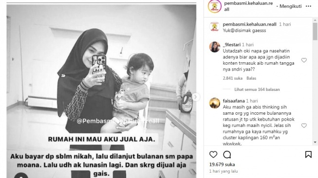 Unggahan soal Ria Ricis [Instagram/@pembasmi.kehaluan.reall]