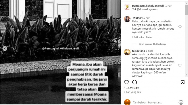 Unggahan soal Ria Ricis [Instagram/@pembasmi.kehaluan.reall]