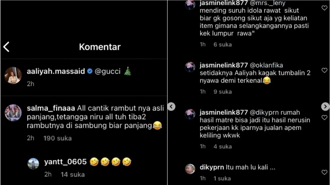 Penampilan Fuji dibandingkan dengan Aaliyah Massaid (Instagram/@lambe__danu)