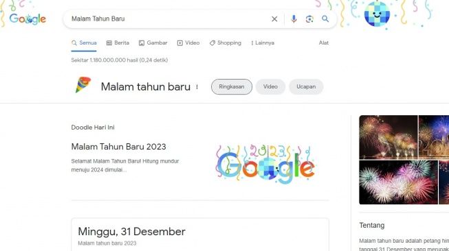 Google Doodle Malam Tahun Baru 2023. [Screenshot]