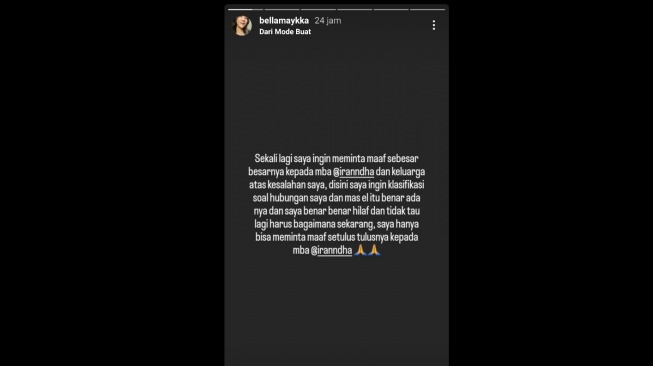 Ira Nandha membongkar perselingkuhan Elmer Syaherman dan Bella Damaika (Instagram/@bellamaykka)