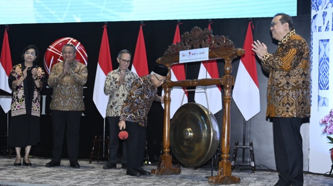 Wapres Ma'ruf Amin dalam Peresmian Pembukaan Perdagangan BEI Tahun 2024 di Jakarta, Selasa (2/1/2024).