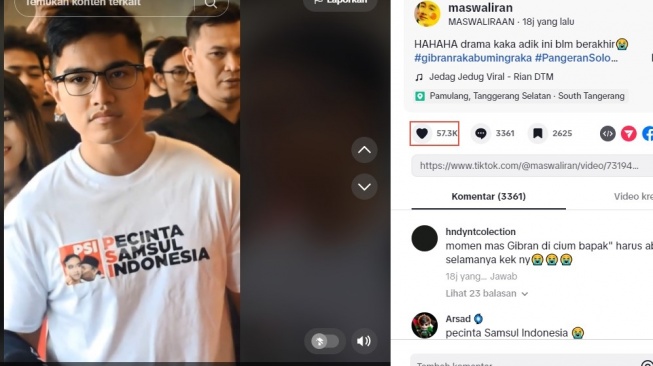 Kaesang Pelesetin PSI Jadi Kekasih Samsul Indonesia. [TikTok]