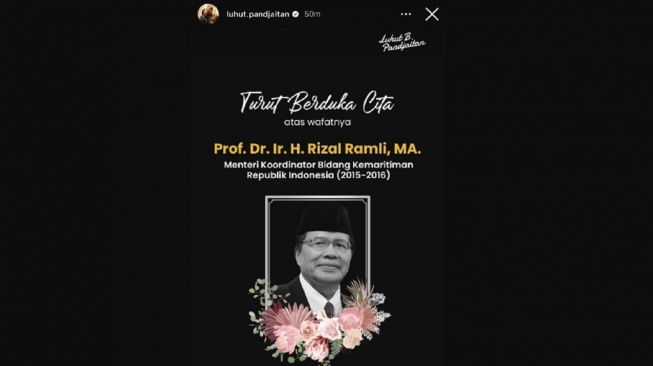 Unggahan Luhut Binsar Pandjaitan menghadapi meninggalnya Rizal Ramli. (bidik layar)
