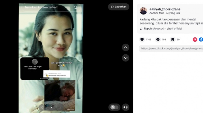 Aaliyah Massaid posting quotes galau dan gambar orang nangis (TikTok/@aaliyah_thorriqfans)