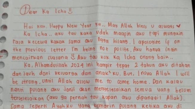 Surat Medina Zein ke Marissya Icha (Instagram/@marissyaichareal)