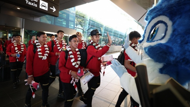 Timnas Indonesia ketika tiba di tempat Qatar jelang tampil dalam event Piala Asia 2023.(Dok. PSSI)