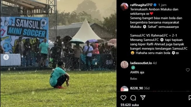 Wakil Presiden Gibran Rakabuming Raka saat lelah bermain sepak bola. [Instagram]