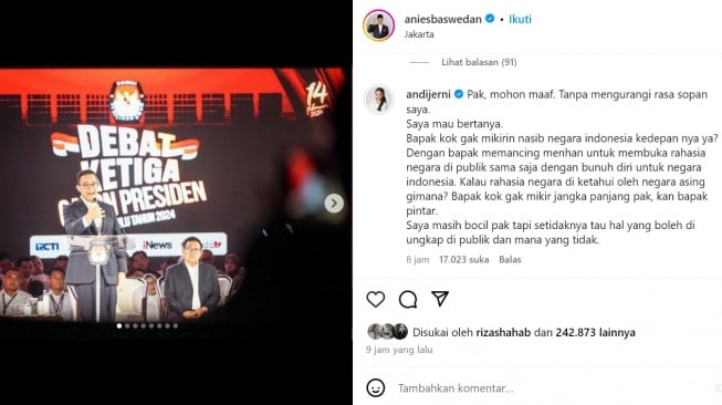 Andi Jerni kritik Anies Baswedan kurang memikirkan nasib Indonesia (Instagram/@aniesbaswedan)