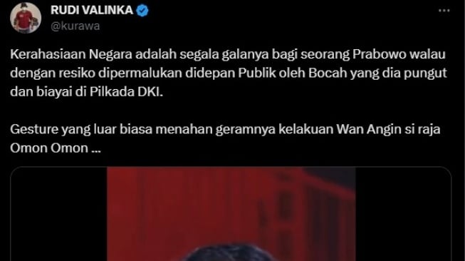 Tangkapan layar X Rudi Valinka. 