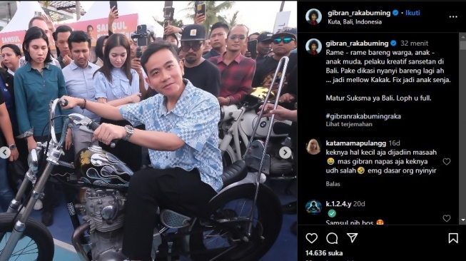 ekspresi Gibran Rakabuming Raka yang bikin netizen salah fokus. [Instagram]