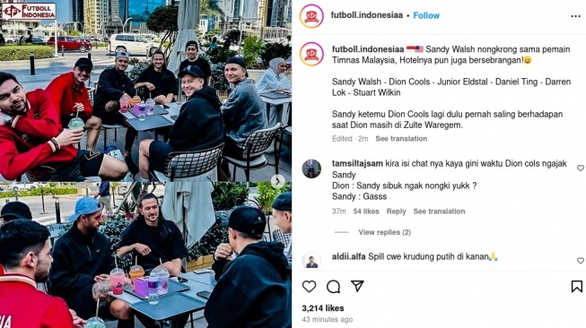 Sandy Walsh ikut nongkrong pemain timnas Malaysia. (Instagram/@futboll.indonesiaa)