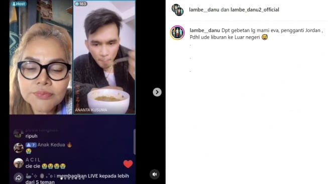 Eva Manurung live bersama brondong baru (Instagram/@lambe__danu)