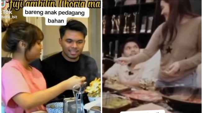 beda cara Fuji dan Aaliyah Massaid sajikan makanan untuk Thariq Halilintar (TikTok/@aalfu_thar)