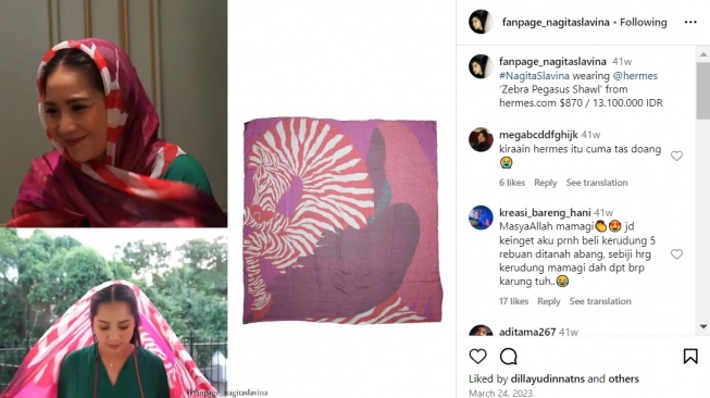 Koleksi Syal Nagita Slavina dari Hermes (Instagram/fanpage_nagita slavina)