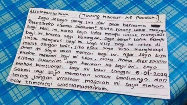 Viral Surat Wasiat untuk Bayi yang Dibuang, Kesulitan Ekonomi Jadi Alasan