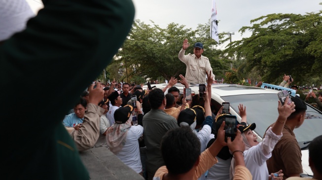 Prabowo Subianto, pada "Konsolidasi Indonesia Maju", dalam GOR Sahabudin, Pangkalpinang, Kepulauan Bangka Belitung, Kamis (11/1/2024).  (Dok: Istimewa)