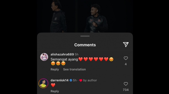 Pemain timnas Malaysia, Darren Lok memberi komentar dalam unggahan Instagram Saddil Ramdani pasca dicoret Shin Tae-yong dari skuad Timnas Indonesia untuk Piala Asia 2023. [Dok. Tangkapan Layar/Instagram@saddilramdanii]