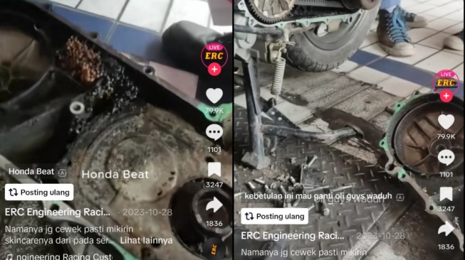 Mesin Sepeda Motor Wanita Dipenuhi Sarang Tawon (TikTok/@e.r.c1212)