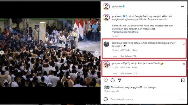 Prabowo Unggah Kegiatannya di Bangka Belitung, Anies Diminta Warganet Jadi Presiden Rohingya dan Sales