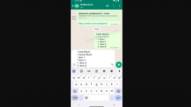Uji coba ciri format teks baru WhatsApp. [WABetaInfo]