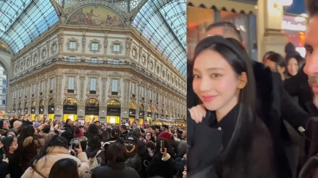 Karina aespa Disambut Lautan Penggemar saat Hadiri Milan Fashion Week Bersama Prada